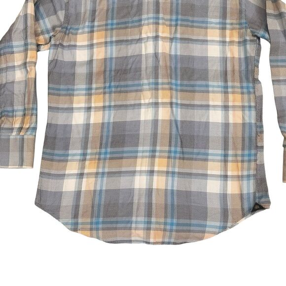 CIRCLE OF GENTLEMEN REGULAR FIT 100% COTTON SHIRT BLUE BEIGE PLAID 44 X 17.5 - Picture 9 of 11